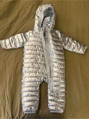 Metallic Silver Puffer One-Piece Snowsuit for Kids
